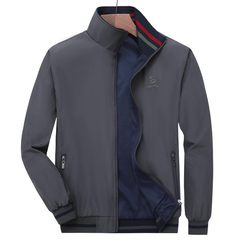 Men's Reversible Windproof Jacket: Double-Sided Wear, Casual, Loose Fit, Plus Size, Single-Layer for Spring & Autumn.