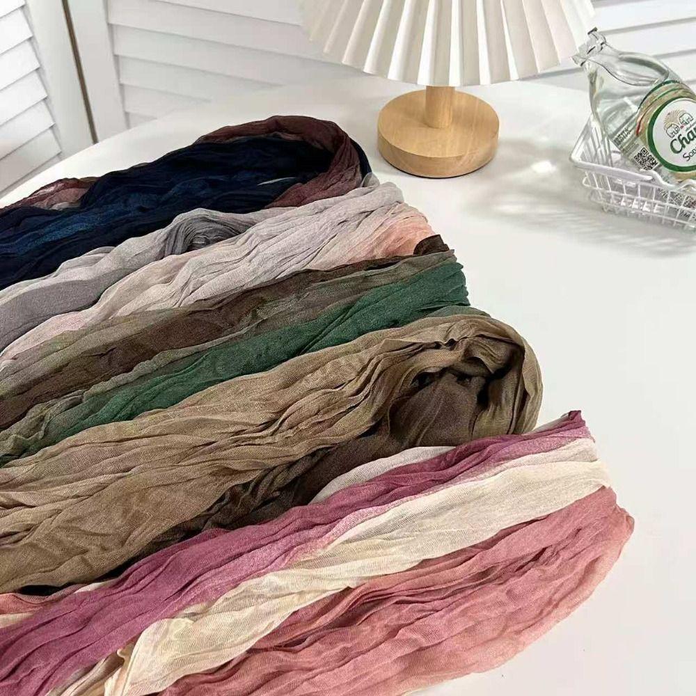 Bohemian Women's Long Pleated Shawl Windproof Long Hijab Scarf Bandana Shawl Wraps Outdoor Use