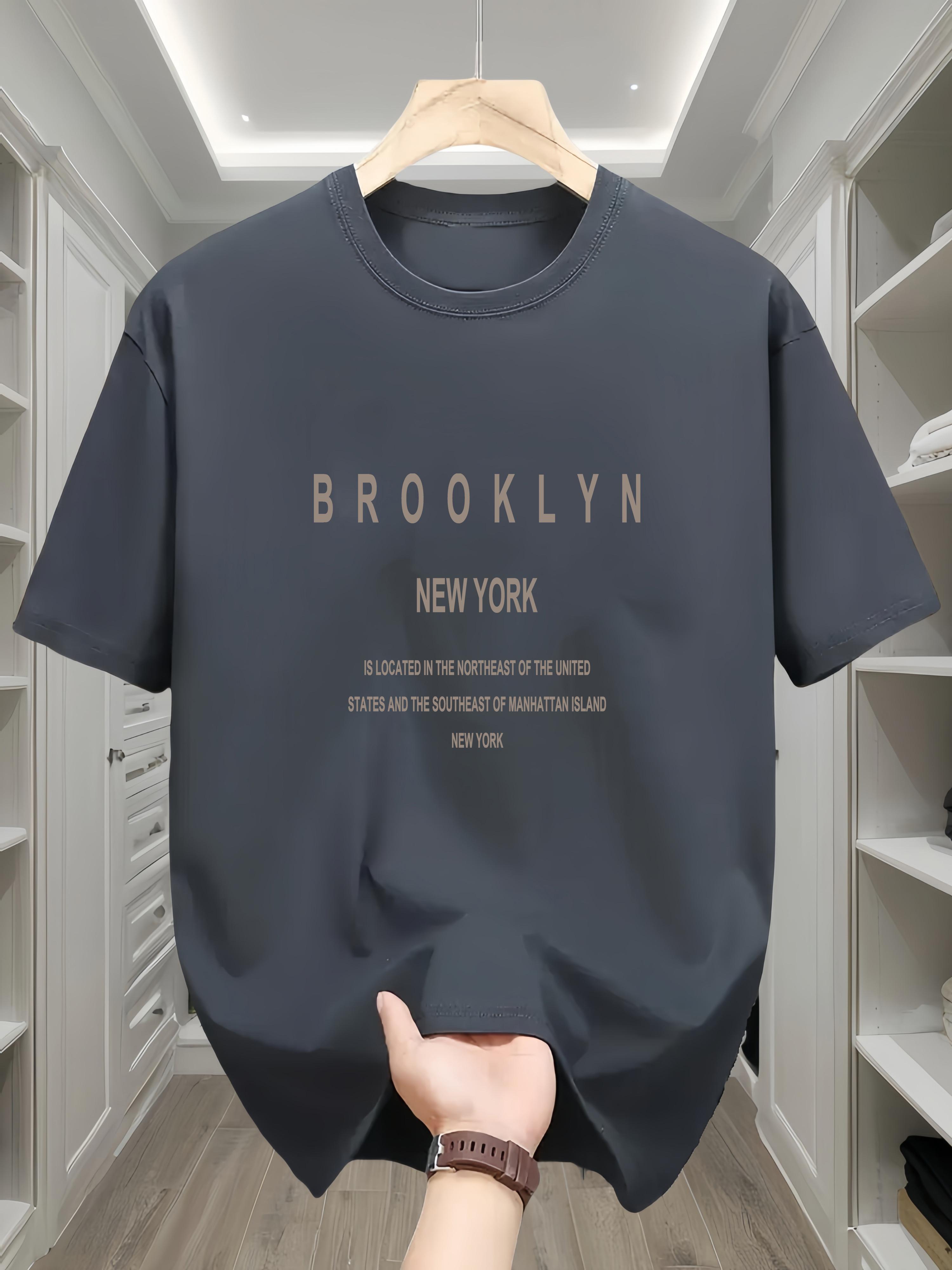 

Men s summer 100 cotton fashionable casual loose Brooklyn New York English printed round neck short sleeved T-shirt top 5XL різнокольоровий