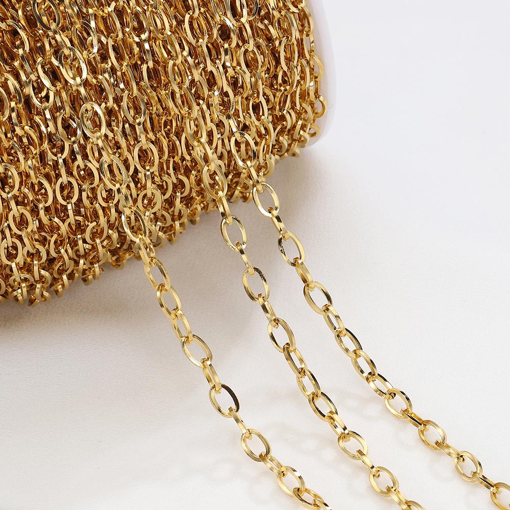 No Fade 2Meters 1Meter Stainless Steel Chain 4mm Oval Curb Cuban Chains for Necklace Jewelry Making DIY Supplies Wholesale