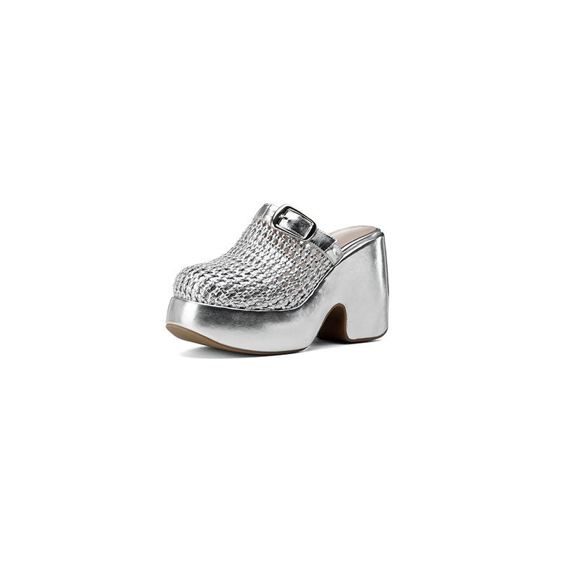 10.5CM Ultra-high Heel Thick Bottom Hollow Bag Head Slippers Summer New Round Head Thick Heel One Pedal Casual High Heel Drag