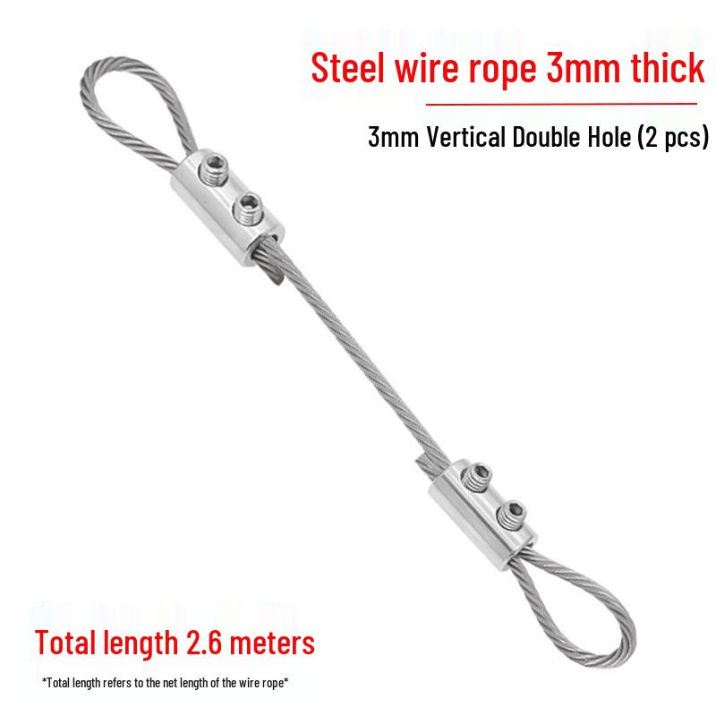Adjustable 304 Stainless Steel Wire Rope Locking Connector for Lighting Fixtures (1.5~4mm Double Hole, Vertical)