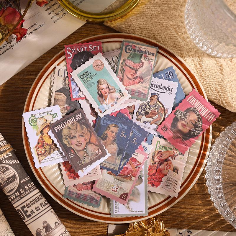 Vintage Edebi Pul Çıkartmaları - Dergiler ve Kendin Yap El Sanatları İçin Filateli Müzesi Serisi