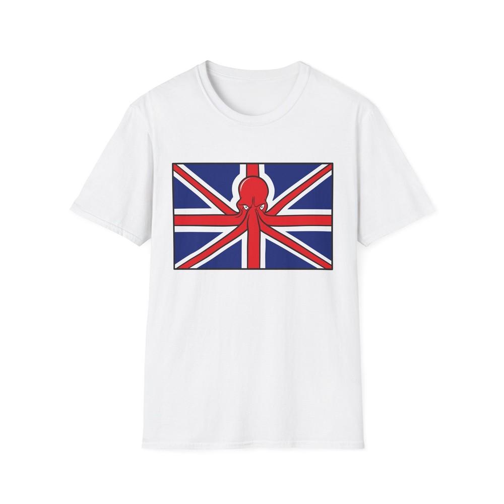 UK Flag Kraken Graphic Tee, Funny Union Jack Top, Softstyle T-Shirt