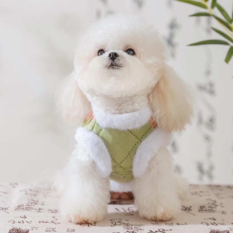 Pet clothes floral national style disc buckle teddy than bear small dog velvet autumn and winter warm dog cotton coat vest