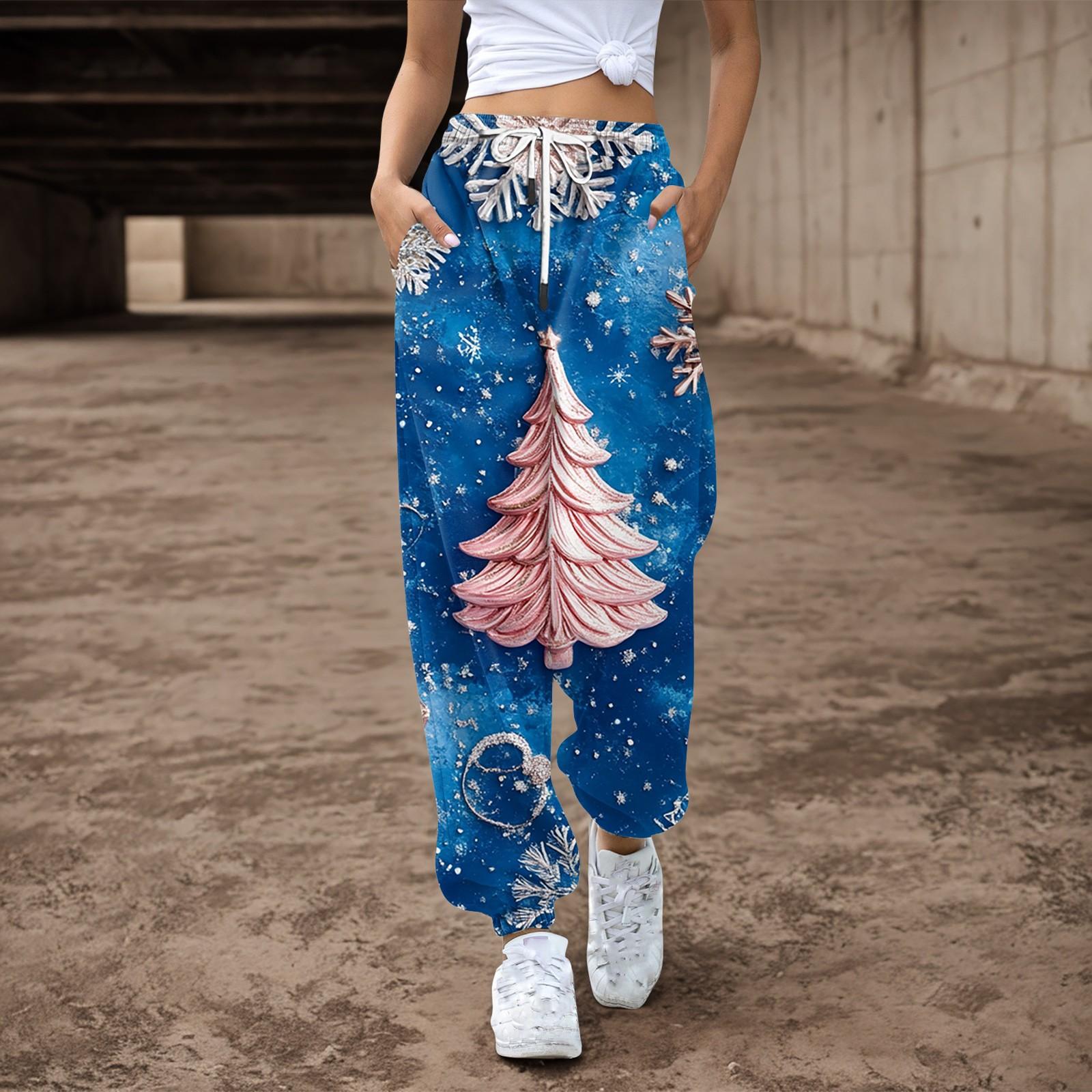 Женские повседневные брюки с завязками на резинке и рождественским принтом — фото 6