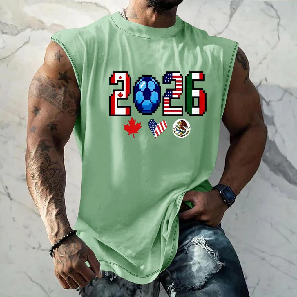 Men's Sleeveless Basic Muscle Tank Top Loose Fit Soccer Themed Graphic Print Summer Casual Athletic Shirt for Daily Wear