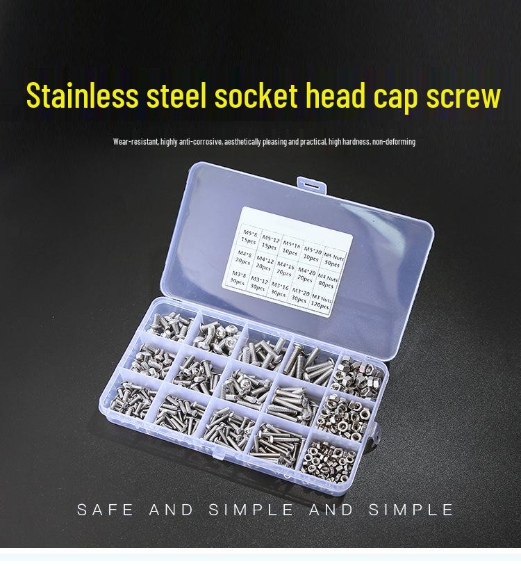 Stainless Steel 304 Round Head Hex Socket Screw & Nut Combo - 500pcs (M3, M4, M5)