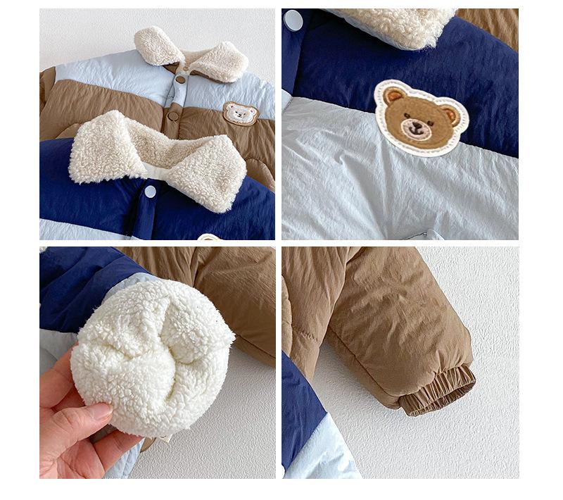 Boys Winter Puffer Jacket Korean Style Color Block Coat Thick Warm Bear Outerwear for Kids