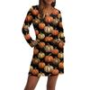 Women's Fashionable V-neck Long Sleeved Drawstring With Pocket Halloween Printed Casual Dress