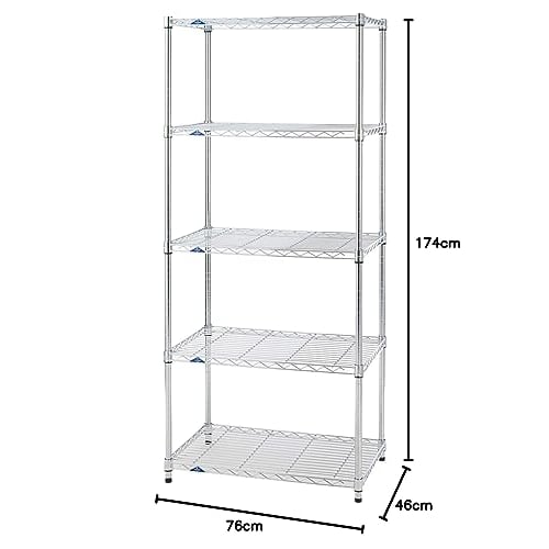 Doshisha Luminous Slim Steel Rack, 75cm Wide, 5 Shelves, with Rust-Resistant Casters, Heavy-Duty Storage Shelf, 135kg Load Capacity (Per Shelf), Wide