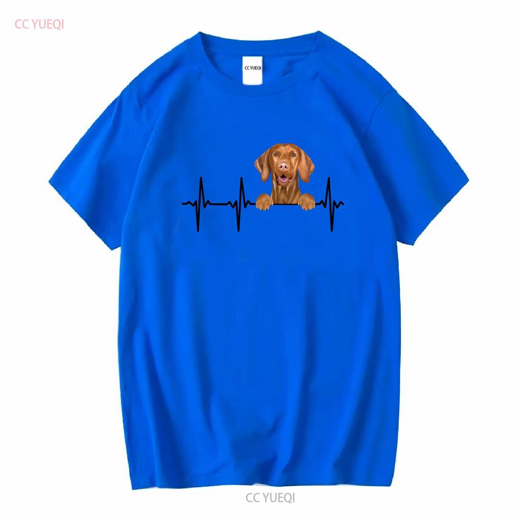 Funny Dog Heartbeat For Vizsla Lovers T Shirt Long Or Short Sleeves Vintage Washed Fashion Versatile Stylish Streetwear Unisex