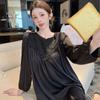 2026 French High-End Lace Cutout Long Sleeve Ice Silk Sleep Dress for Women