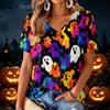 Women's V-Neck Lightweight Halloween Print Top for Spring and Summer