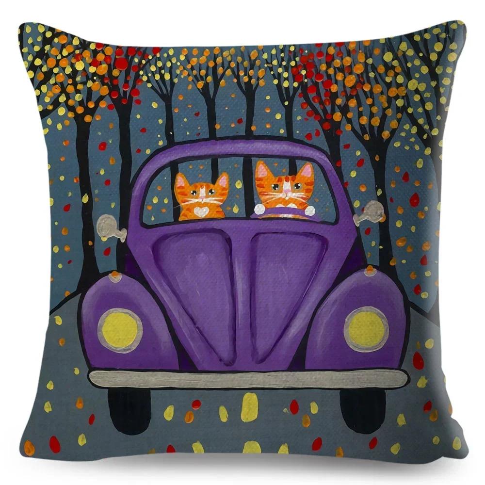 Cartoon Driving Car Cat Cushion Cover Decor Cute Pet Animal Pillowcase Polyester Pillow Case for Sofa Home Children Room