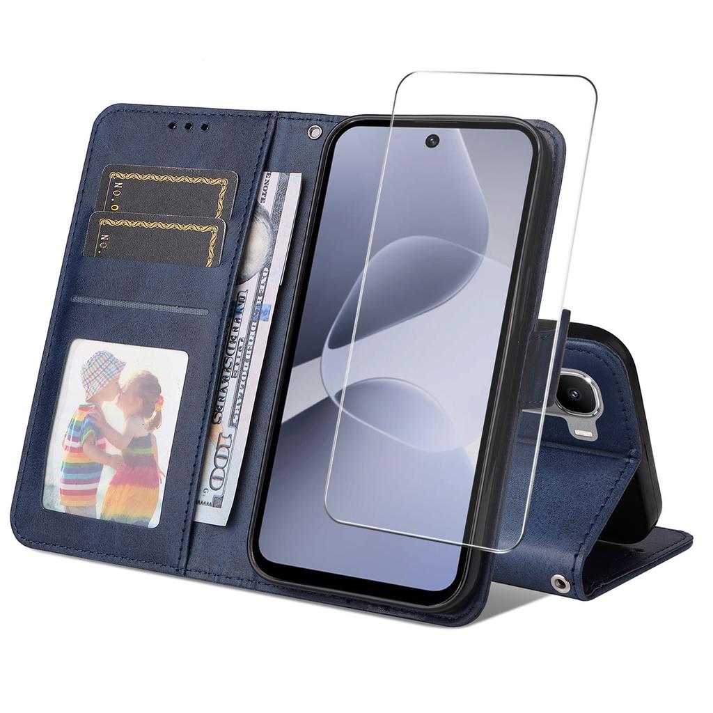 Для Infinix Hot 60i 4G/Infinix Hot 60 5G Кожаный чехол-кошелек из полиуретана Обложка-подставка для телефона с закаленным стеклом