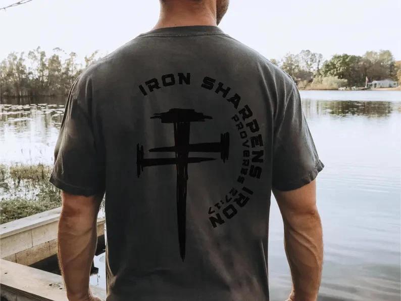 Iron Sharpens Iron Christian Gym Shirt Proverbs Bible Verse Faith Streetwear Tee XL