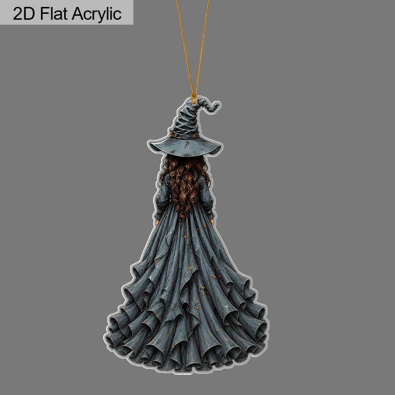 2D Flat Halloween Acrylic Hanging Decor, Witch Pattern, Home Car Backpack Pendant, Halloween & Birthday Gift