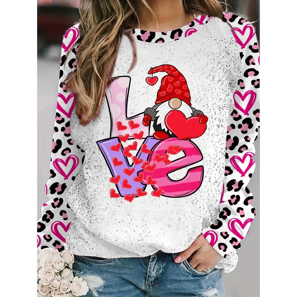 Valentinstag Übergröße Damen Bedrucktes Festival Langarm-T-Shirt