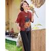 Pasten Women's New Chinese Style Summer Print Top & Pants Set