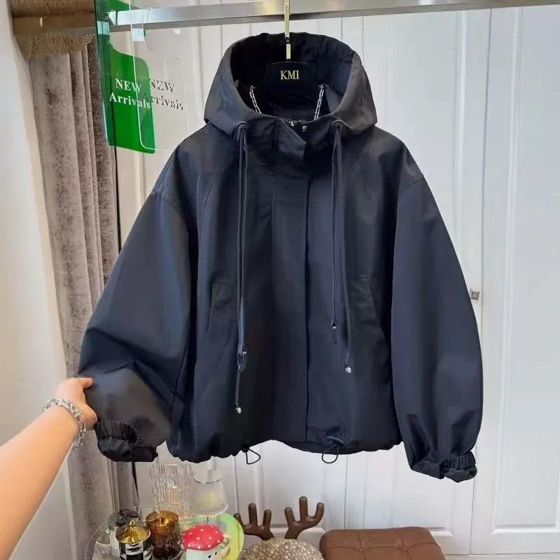 Trench Coat Women Spring Autumn Loose Long Sleeve Casual All-Match Hooded Windbreaker Outerwear Ladies Overcoat