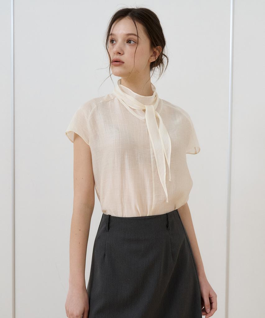 BIBYSEOB High-Neck Scarf Half Blouse Ivory [T52]