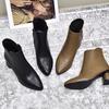2025 Women's Genuine Leather Ankle Boots, Pointed Toe, High Heel, Chunky Sole, Plus Size, Velvet-Lined for Autumn/Winter