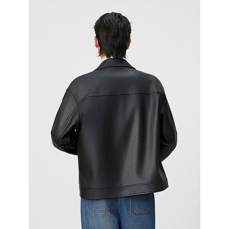 GXG Men's Retro PU Leather Embossed Pocket Jacket