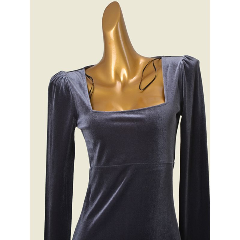 French Style Design Square Collar Sexy Long Sleeves Dress Fashion Wind Waist-Tight Slim Looking Velvet Bodycon Dress