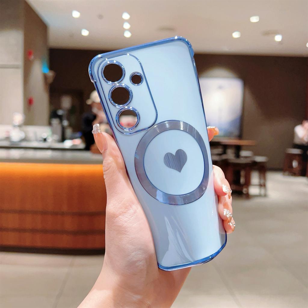 Für Samsung Galaxy S24+ Magnetische Hülle Galvanisiertes Design TPU Handyhülle Liebesherz-Muster