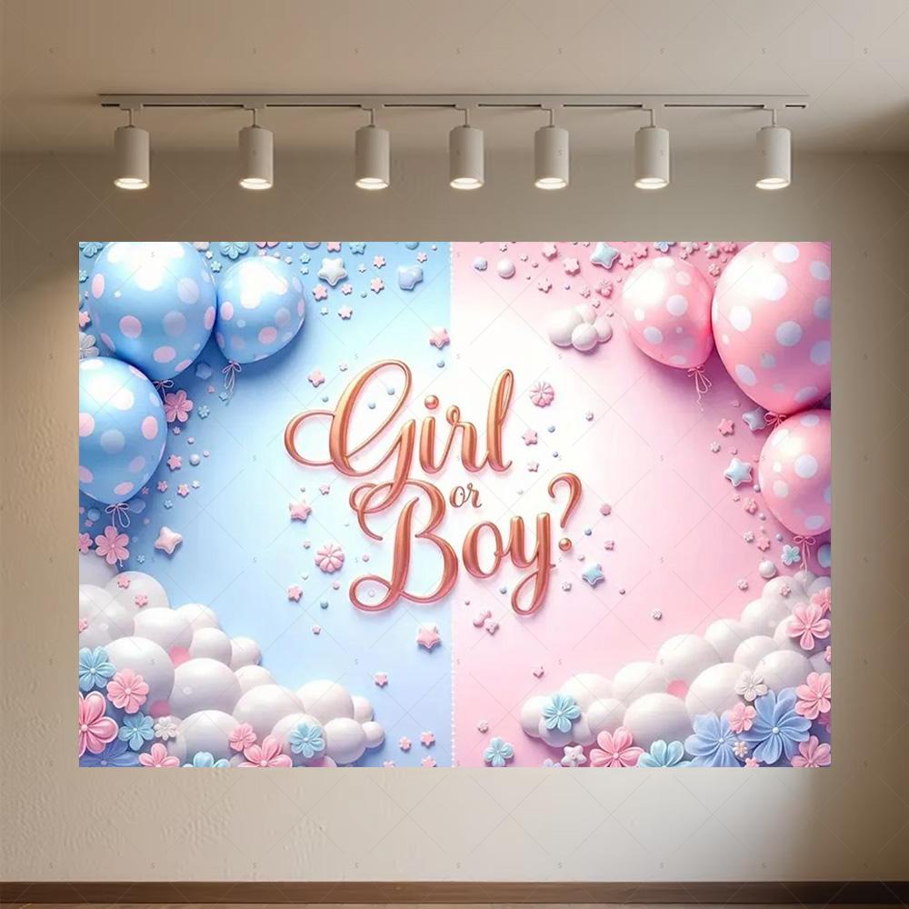 

Gender Reveal Party for Boy or Girl Photo Background Supplies Blue Pink Balloon Backdrop Newborn Baby Shower Photography Props 120X90CM