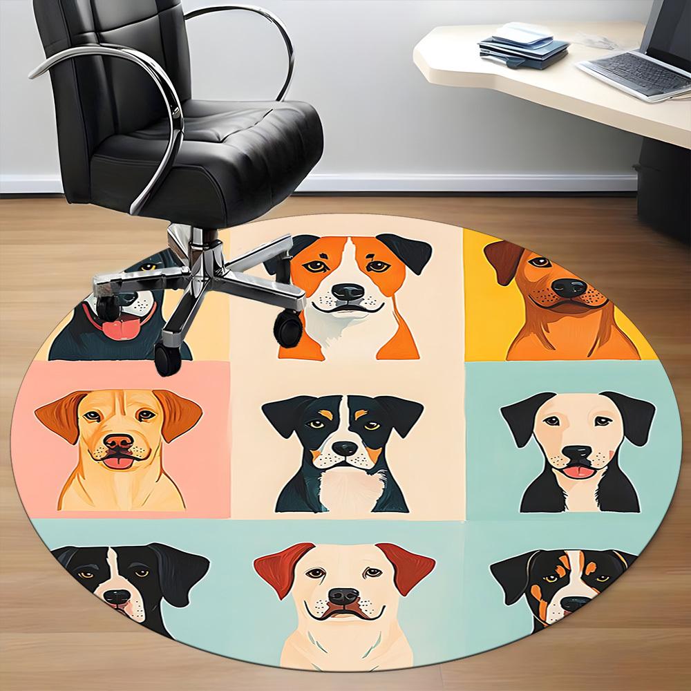1pc Dogs Breeds Office Round Area Rug, Under Office Chairs Bedroom Living Room Home Decor, Room Deco