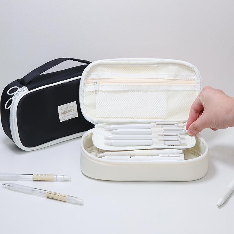Simple Design Pencil Bag Pen Case Macaron Color Multi Mesh Pocket Slot Handle Storage Pouch for Stationery School