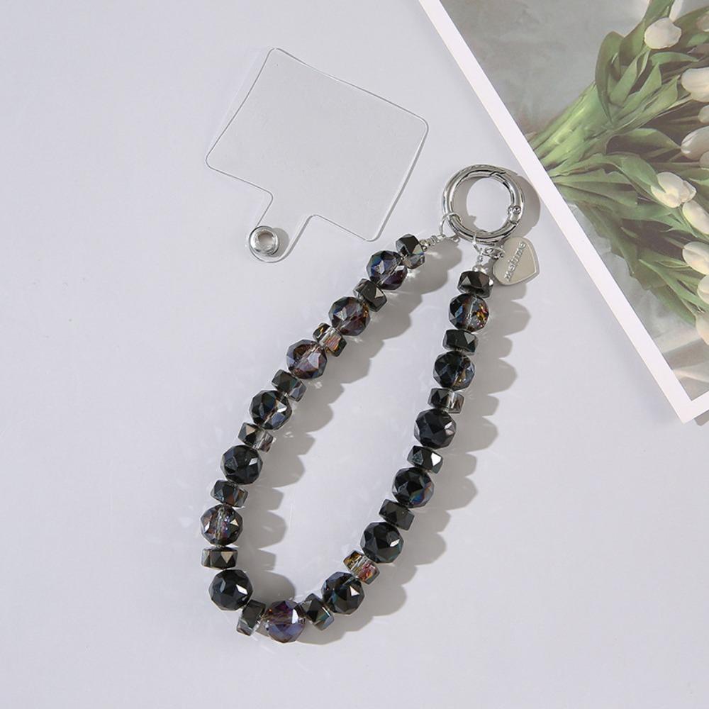 Detachable Crystal Bead Pendant Transparent Phone Lanyard Crystal Bead Keychain for Women Girls