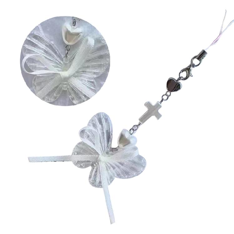 Bowknot Beaded Phone Lanyard Stylish Butterfly Keychain Pendant Phone Accessory