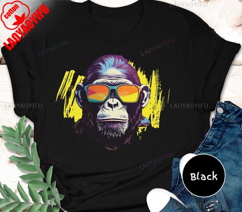 Cool Monkey TShirt Funny Monkey Graphic T Shirts Sunglasses Trendy Unisex Tee Casual Wear Men Clothing Streetwear Cotton Tees