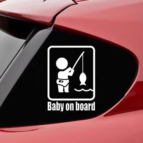 Funny Fishing Baby On Board Car Vehicle Reflective Decals Sticker Decoration