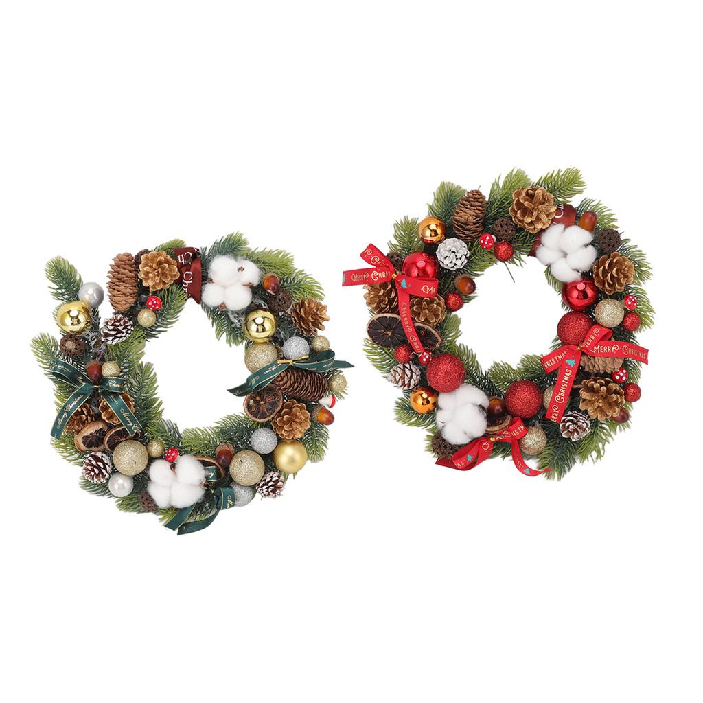 Christmas Pinecone Wreath with Cotton Balls Festival Front Door Hanging Garland for Home Decoration