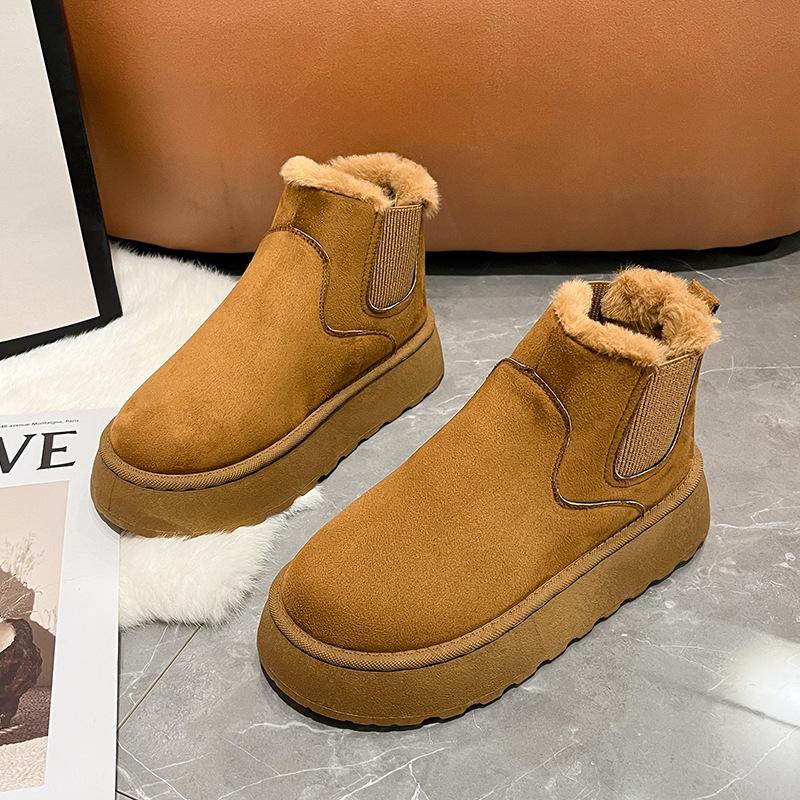 Cotton Boots Winter Women Short Plush Warm Snow Boots Casual Shoes for Women Suede Fur Chelsea Ankle Boots Flats Platform Shoes