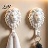 Drill Free Towel Hanger 2Pcs Lion-Head Wall Hooks 3D Printed Animal Shaped Hanger Self‑Adhesive Bathroom Accessories for Coat Key Hook,