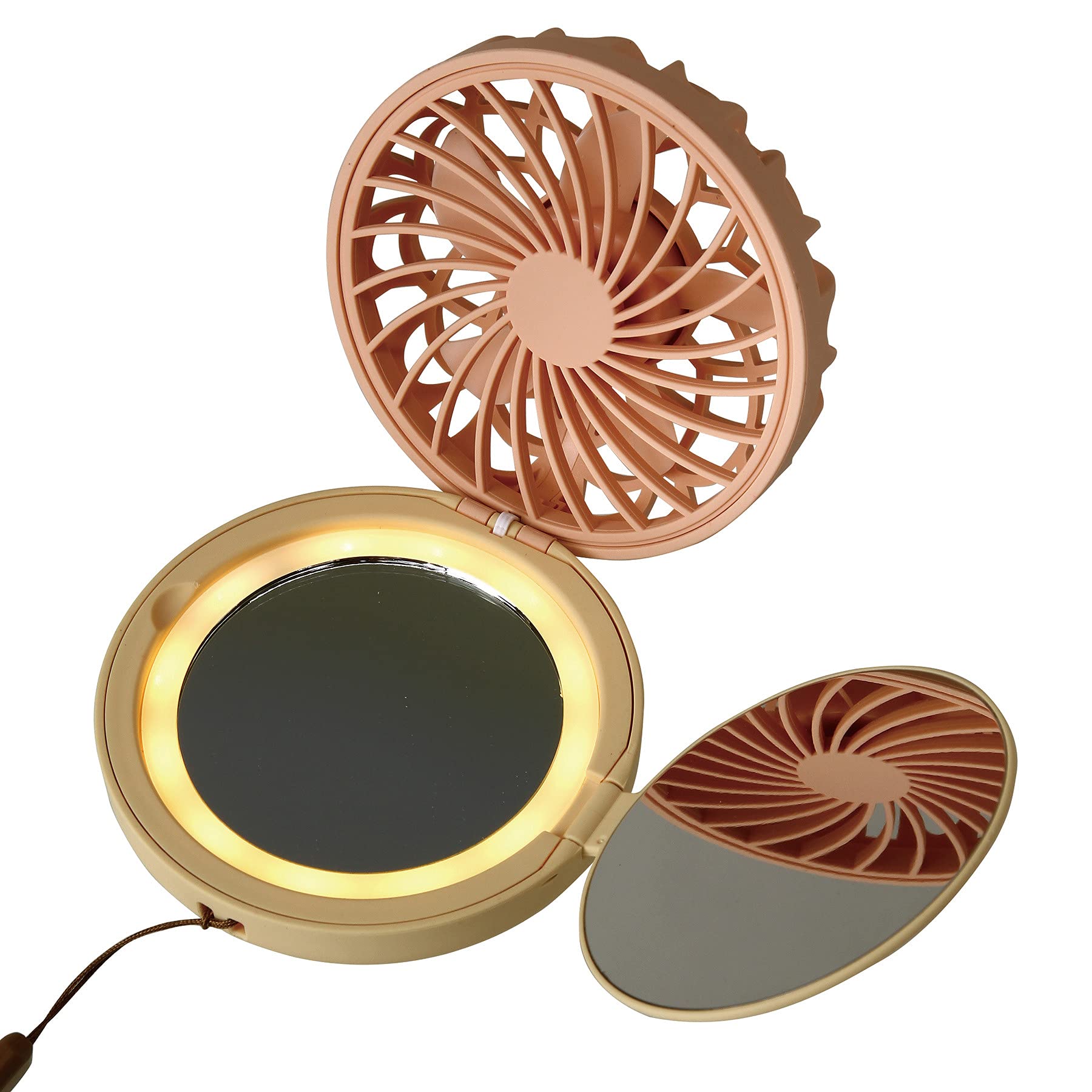 

SPICE OF LIFE Compact Portable Fan with Mirror Orange Magnifying Neck USB 3 Wind Rhythmic DFCP216OR LED, Fanbulous, Apricot, Mirror, Glass, Strap,