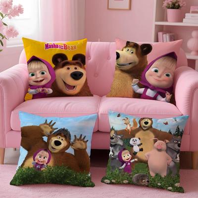 Cute M-Masha and the B-Bear Cushion Cover Comfortable Reversible Pillow Cover Ideal for Car Sofa Bedroom & Beyond
