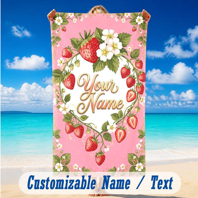 Floral Garden Theme Beach Towel Personalized Custom Name & Text Soft Quick Dry Beach Towel for Swimming Travel