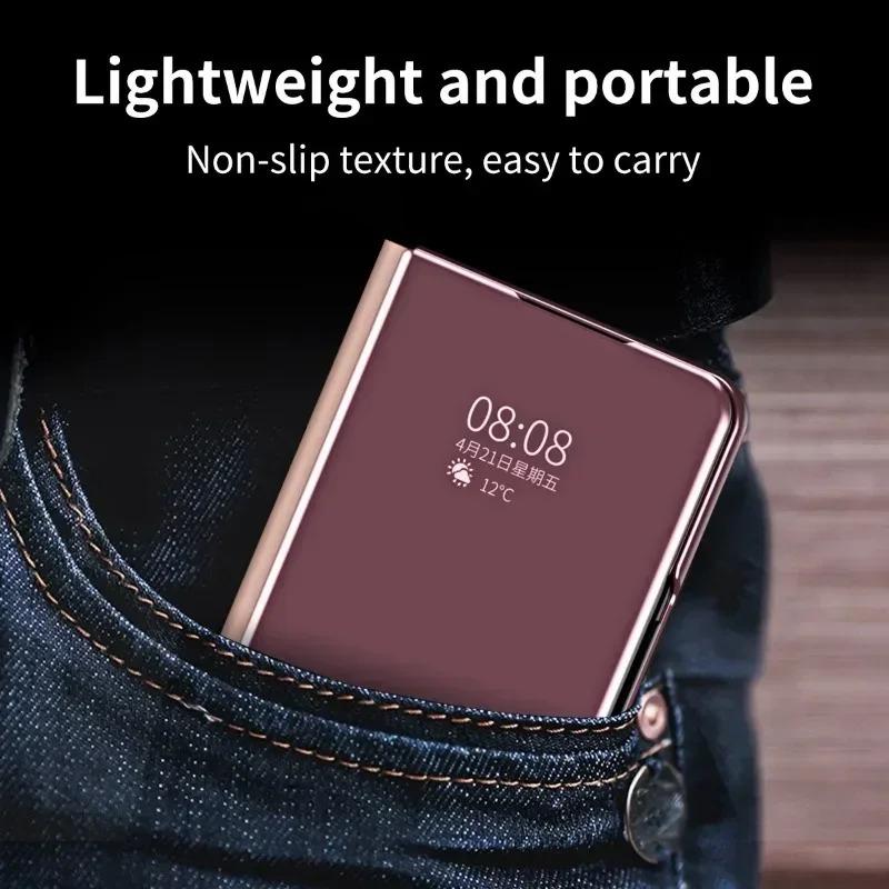 Flip Mirror Case Protective Cover Smart View Kickstand for Samsung Galaxy Z Fold 6 5 4 3 2 with Stand Holder Protector Metal Shockproof