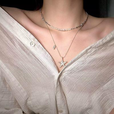 Folded Starfish Pendant Necklace Korean Light Luxury High-end Niche Design Fashion Temperament Versatile Exquisite Necklace Women