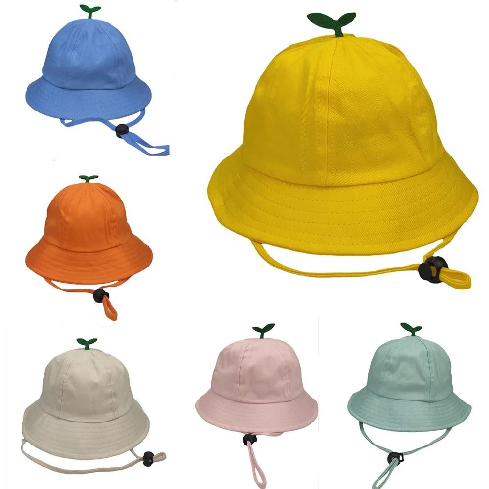 New Cute Baby Fisherman Hat with Sprout Spring Summer Children Drawstring Bucket Hat Solid Color Boys Girls Beach Panama Sun Cap