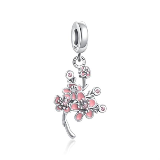 New Rose Heart Padlock Cherry Blossoms Dangle Charm Beads Fit Original Fashion Bracelet Pendant Diy Jewelry For Women