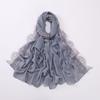 Elegant Solid Color Silk Scarf Lace Edge Soft Sunscreen Shawl Long Breathable Headwraps Women Headwear