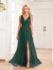 2026 Sparkling Chiffon Sleeve Double V-Neck A-Line Bridesmaid Dress with Side Slit