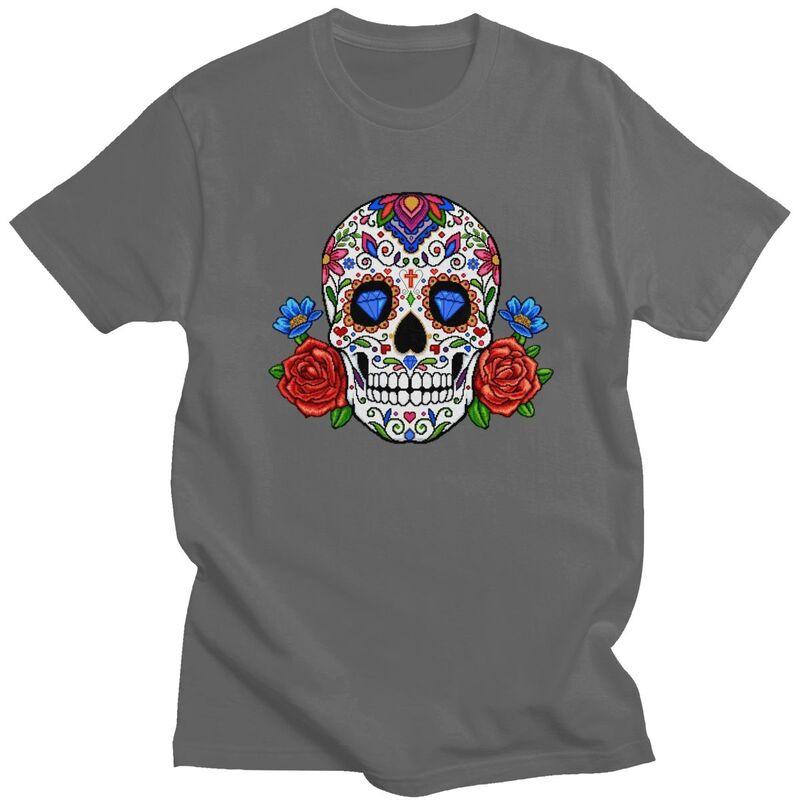 Custom Mexican Flower Rose Skull T Shirt for Men Pure Cotton Tshirt Fashion Tees Tshirt Clothing
